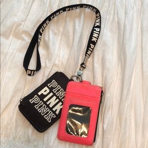 PINK lanyard w/ pink AND black ID carriers 💓💗🖤